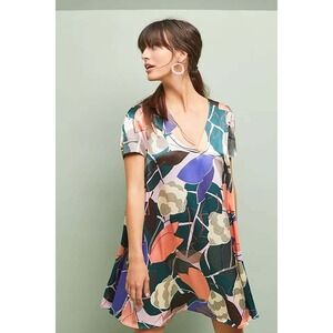 Corey Lynn Calter Dress Abstract Floral Print Short Sleeve Green Pink‎